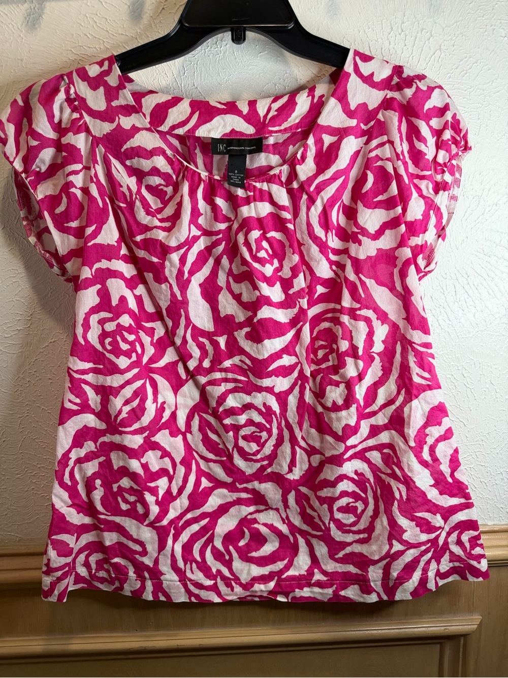 INC International Concepts Pink Floral Print Short Sleeve Top